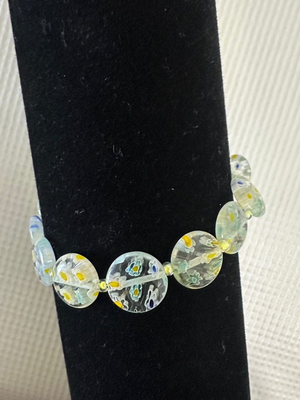 Handmade Millefiori Glass Disc Bracelet - Yellow & Blue